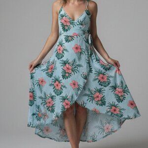 Guess Hawaiian Print Floral Maxi Dress Green/Pink Racerback Casual Beach Dress